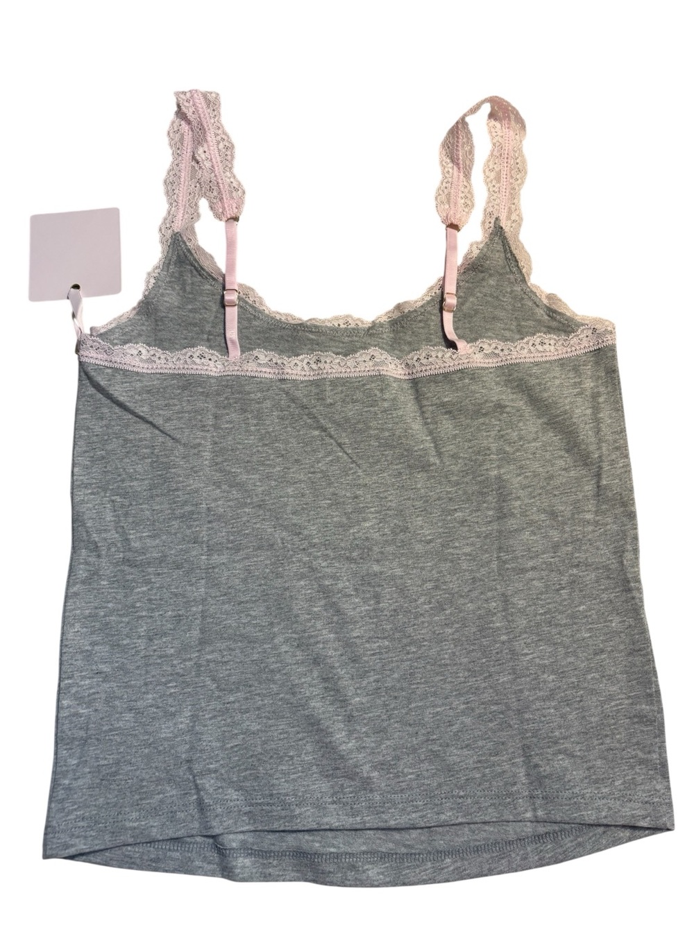 NWT LoveShackFancy X VS PINK Cami Medium Gray Pink Bow Lace Trim Tank Cotton NEW - Picture 5 of 16